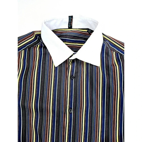Ben Sherman SOHO Size 15.5 34-35 Men's Chocolate Brown Stripe White Collar Shirt - Picture 1 of 13